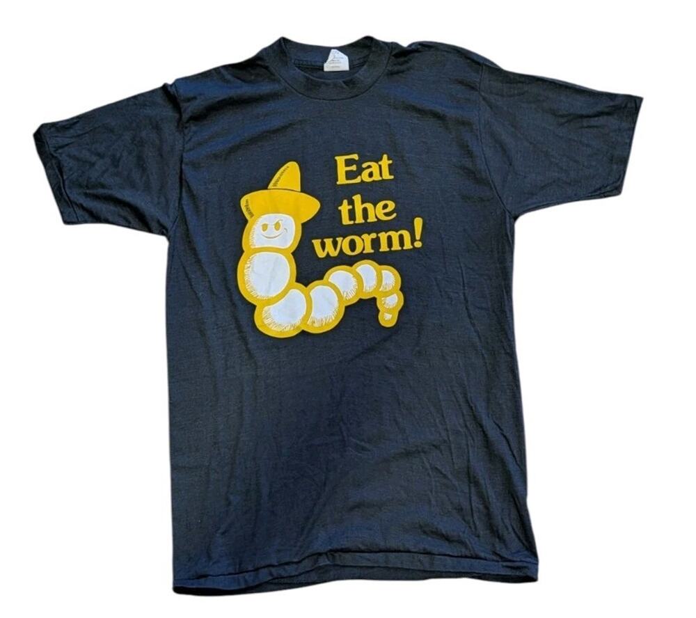 Vintage Eat The Worm Monte Alban Mezcal T-Shirt Bantam Tag Single Stitch 1970s Z